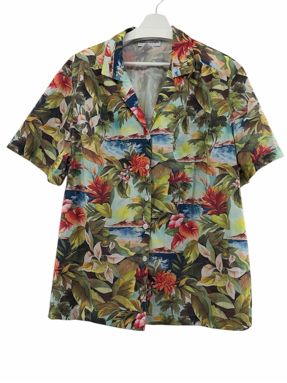 Cathy Daniels Women's Tropical Floral Hawaiian Vacation Button Up Shirt Size 1X